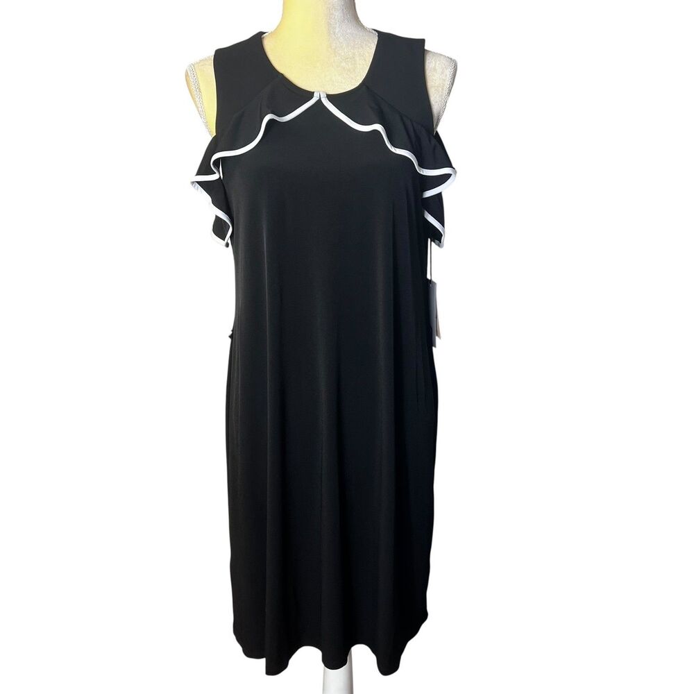 Ivanka Trump Black Sleeveless Ruffle Trim Keyhole Back Dress - Size Large